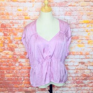 Old Navy Bergamot  Satin Shirred Short Sleeved Boho Blouse